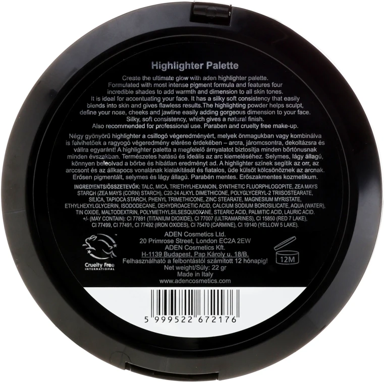 Aden Cosmetics Highlighter Palette 2 Aden Cosmetics Highlighter Palette - Image 2